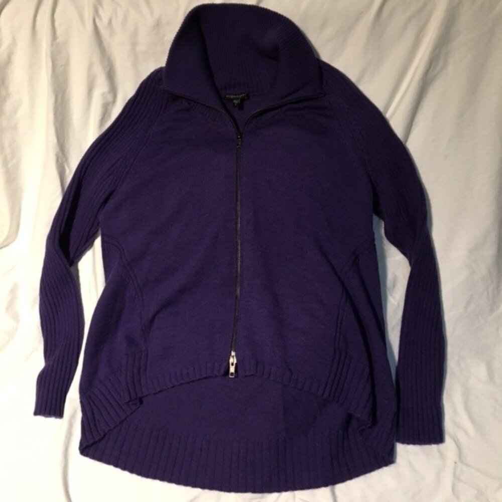 Eileen Fisher violet wool cardigan with zipper, Small